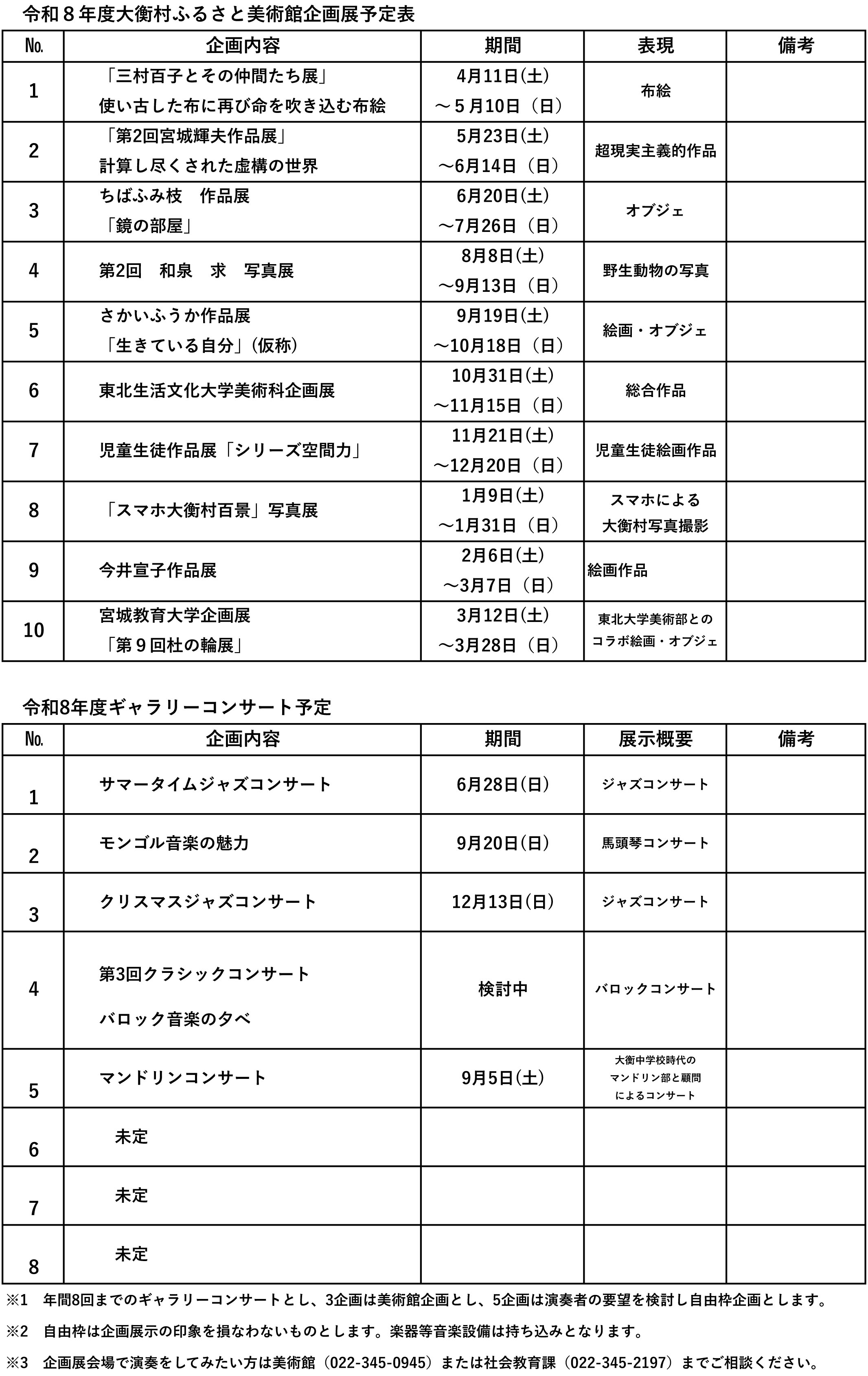 R8大衡村ふるさと美術館予定表